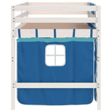 Letto a Soppalco con Tende Bambini Blu 90x200 cm Massello Pino