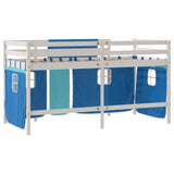 Letto a Soppalco con Tende Bambini Blu 90x200 cm Massello Pino