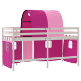 Letto a Soppalco con Tunnel Bambini Rosa 90x200cm Massello Pino
