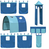 Letto a Soppalco con Torre Bambini Blu 80x200cm Massello Pino