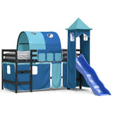 Letto a Soppalco con Torre Bambini Blu 80x200cm Massello Pino