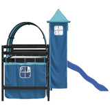 Letto a Soppalco con Torre Bambini Blu 80x200cm Massello Pino