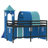 Letto a Soppalco con Torre Bambini Blu 80x200cm Massello Pino