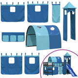 Letto a Soppalco con Torre Bambini Blu 80x200cm Massello Pino