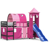 Letto a Soppalco con Torre Bambini Rosa 80x200cm Massello Pino