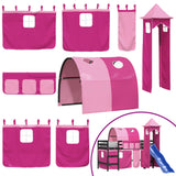 Letto a Soppalco con Torre Bambini Rosa 80x200cm Massello Pino