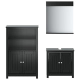 Set Mobili da Bagno 3 pz BERG Nero in Legno Massello di Pino