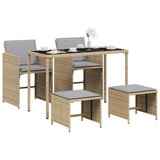 Set Pranzo da Giardino 5 pz con Cuscini Beige Misto Polyrattan