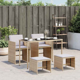 Set Pranzo da Giardino 5 pz con Cuscini Beige Misto Polyrattan