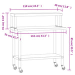Tavolo Lavoro Cucina con Ripiano 110x55x120 cm Acciaio Inox