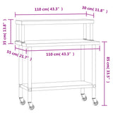 Tavolo Lavoro Cucina con Ripiano 110x55x120 cm Acciaio Inox