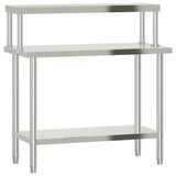 Tavolo Lavoro Cucina con Ripiano 110x55x120 cm Acciaio Inox