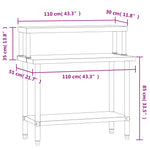 Tavolo Lavoro Cucina con Ripiano 110x55x120 cm Acciaio Inox