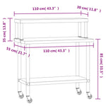 Tavolo Lavoro Cucina con Ripiano 110x55x120 cm Acciaio Inox