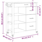 Carrello da Cucina MONZA 84x40x88,5 cm in Legno Massello di Pino