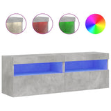 Mobili TV a Parete con Luci LED 2pz Grigio Cemento 60x30x40 cm