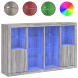Credenze con Luci LED 3 pz Grigio Sonoma in Legno truciolato