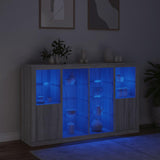 Credenze con Luci LED 3 pz Grigio Sonoma in Legno truciolato