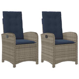 Sedie da Giardino Reclinabili 2 pz e Cuscini Grigio Polyrattan