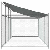 Gabbia Cani con Tetto e Porta Grigia 8x2x2 m in Acciaio Zincato