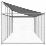 Gabbia Cani con Tetto e Porta Grigia 10x2x2 m Acciaio Zincato