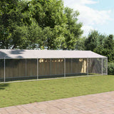 Gabbia Cani con Tetto e Porta Grigia 12x2x2 m Acciaio Zincato