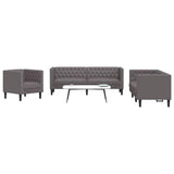 Set Divani Chesterfield 3pz Grigio in Similpelle