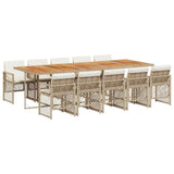 Set da Pranzo da Giardino 11 pz con Cuscini Beige in Polyrattan
