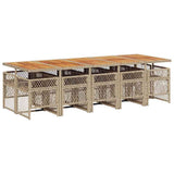 Set da Pranzo da Giardino 11 pz con Cuscini Beige in Polyrattan