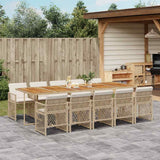 Set da Pranzo da Giardino 11 pz con Cuscini Beige in Polyrattan