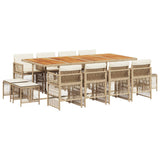 Set da Pranzo da Giardino 13 pz con Cuscini Beige in Polyrattan