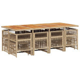 Set da Pranzo da Giardino 13 pz con Cuscini Beige in Polyrattan