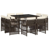 Set da Pranzo da Giardino 9pz con Cuscini Marrone in Polyrattan