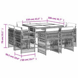 Set da Pranzo da Giardino 9pz con Cuscini Marrone in Polyrattan