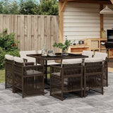 Set da Pranzo da Giardino 9pz con Cuscini Marrone in Polyrattan