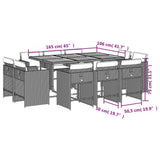 Set da Pranzo da Giardino 11 pz con Cuscini in Polyrattan Nero