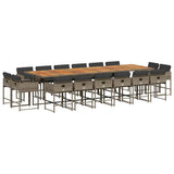 Set da Pranzo da Giardino 17pz con Cuscini Grigio in Polyrattan