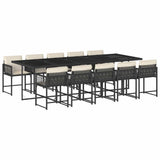 Set da Pranzo da Giardino 11 pz con Cuscini in Polyrattan Nero