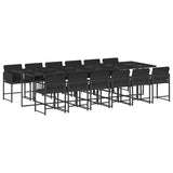 Set da Pranzo da Giardino 13pz con Cuscini Nero in Polyrattan