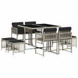 Set Pranzo da Giardino 9pz con Cuscini Grigio Chiaro Polyrattan