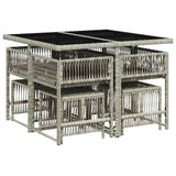 Set Pranzo da Giardino 9pz con Cuscini Grigio Chiaro Polyrattan