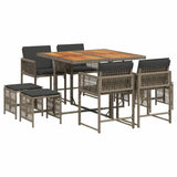 Set da Pranzo da Giardino 9 pz con Cuscini in Polyrattan Grigio