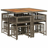 Set da Pranzo da Giardino 9 pz con Cuscini in Polyrattan Grigio