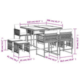 Set da Pranzo da Giardino 9 pz con Cuscini in Polyrattan Grigio