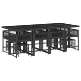 Set da Pranzo da Giardino 13pz con Cuscini Nero in Polyrattan