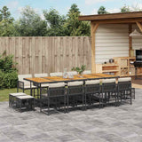 Set da Pranzo da Giardino 15 pz con Cuscini Nero in Polyrattan