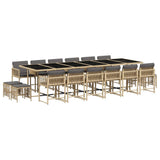 Set Pranzo da Giardino 17 pz con Cuscini Beige Misto Polyrattan