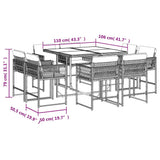 Set da Pranzo da Giardino 9 pz con Cuscini Nero in Polyrattan