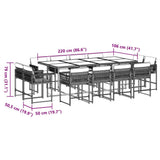 Set da Pranzo da Giardino 13pz con Cuscini Nero in Polyrattan