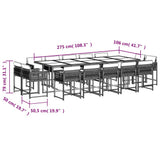 Set da Pranzo da Giardino 15 pz con Cuscini Grigio Polyrattan